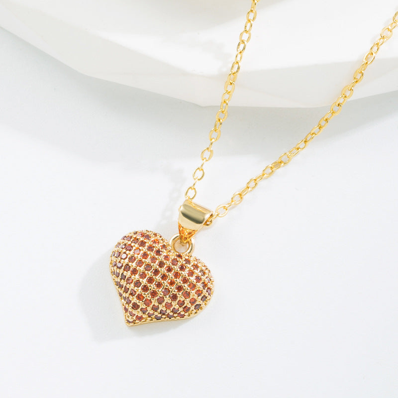 Wholesale Copper Plated Real Gold Inlaid with Colorful Zirconium Love Necklace Full of Diamond Sweater Chain